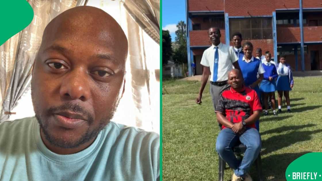 The screenshot on the right captured the teacher sitting behind his learners