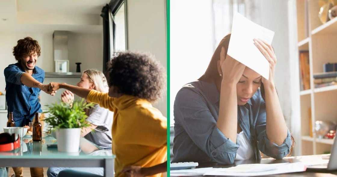 A shocked young lady get a bill A shocked young lady get a bill
