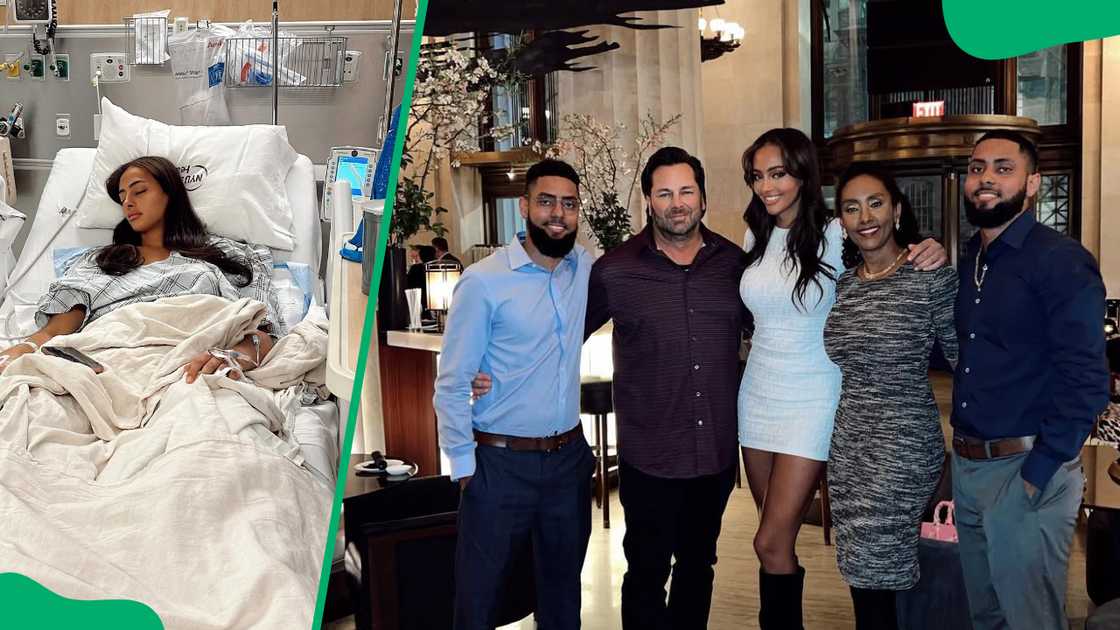 Emira D'Spain during her 2023 gender confirmation surgery (L). The model's family (R)
