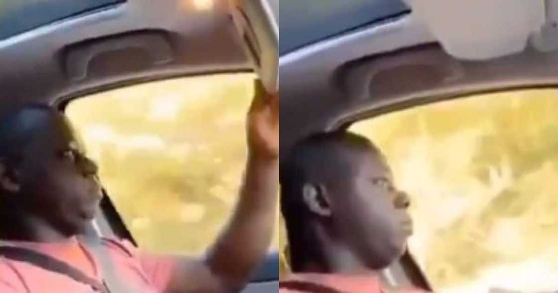 Man in the mirror: Humorous response to own reflection creates chuckles Man in the mirror: Humorous response to own reflection creates chuckles