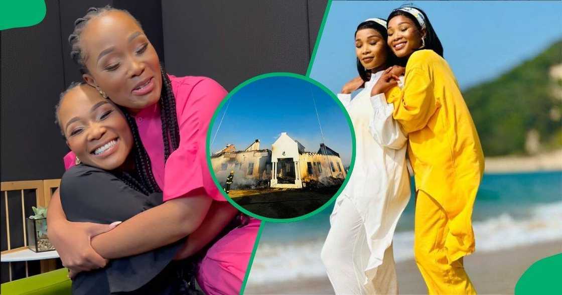 Millicent Mashile comforted her sister Innocent Sadiki after her home burnt down. Millicent Mashile comforted her sister Innocent Sadiki after her home burnt down.