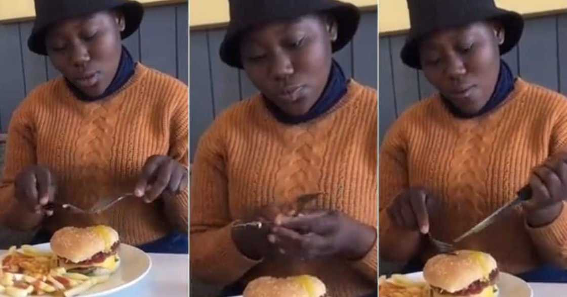 Mzansi, Stitches, React, Video, Lady Eating, Burger, Fork & Knife, Food