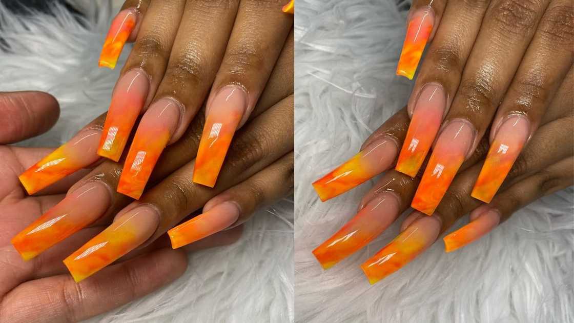 Orange water colure nails