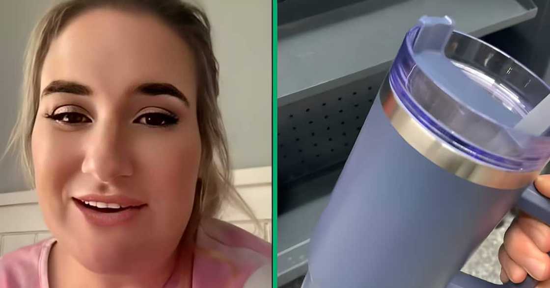 A woman plugged Mzansi with Stanley cup dupes from Mr Price and Checkers in a TikTok video. A woman plugged Mzansi with Stanley cup dupes from Mr Price and Checkers in a TikTok video.