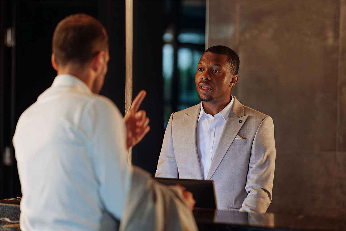 An angry hotel guest is complaining