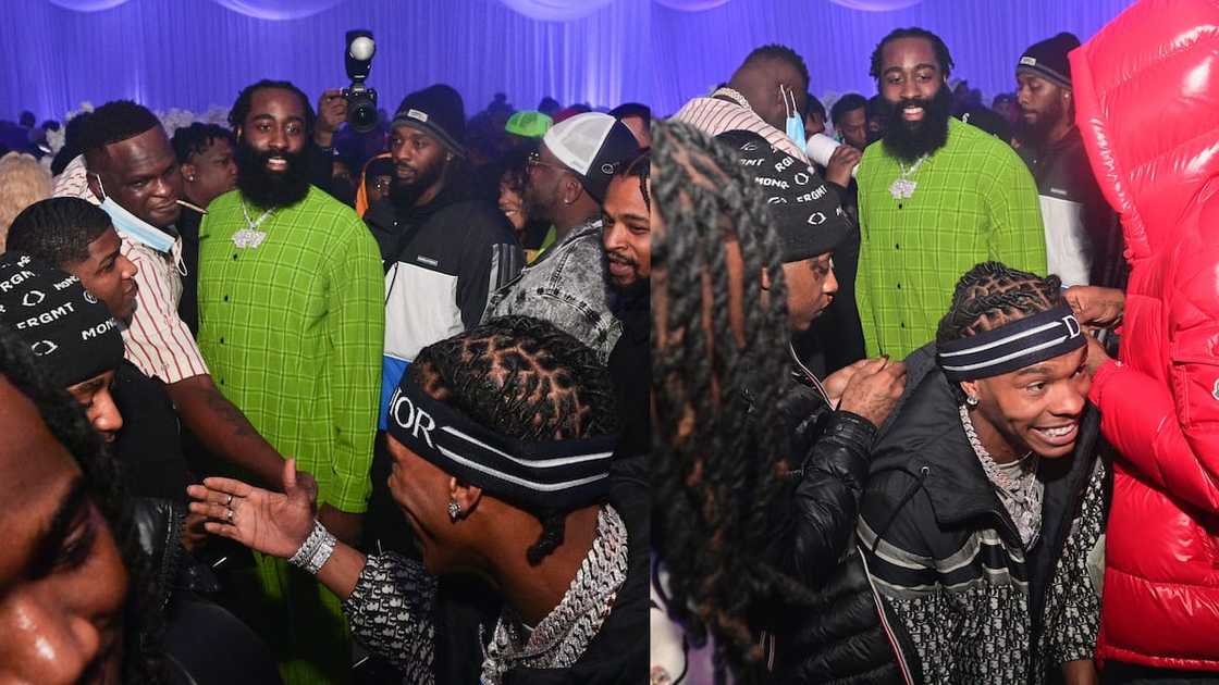 Basketballer James Harden and rapper Lil Baby attend Lil Baby's Ice Ball on 3 December 2020 in Atlanta, Georgia. Basketballer James Harden and rapper Lil Baby attend Lil Baby's Ice Ball on 3 December 2020 in Atlanta, Georgia.