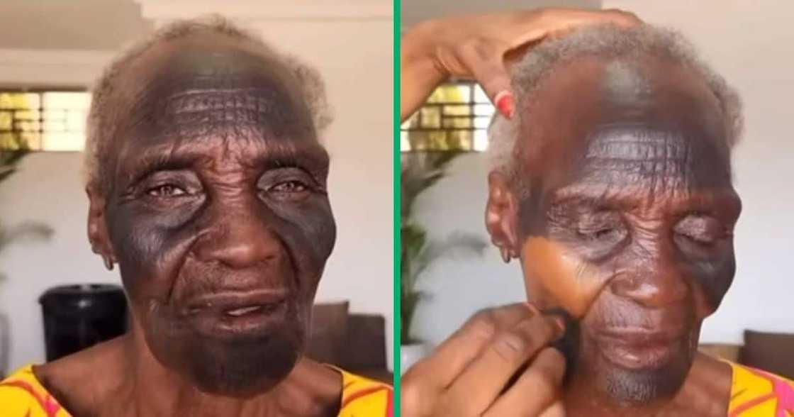 Elderly woman makeup transformation