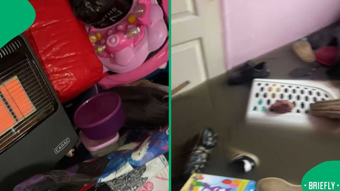 The visual on the right showed her clothes and furniture submerged into the water