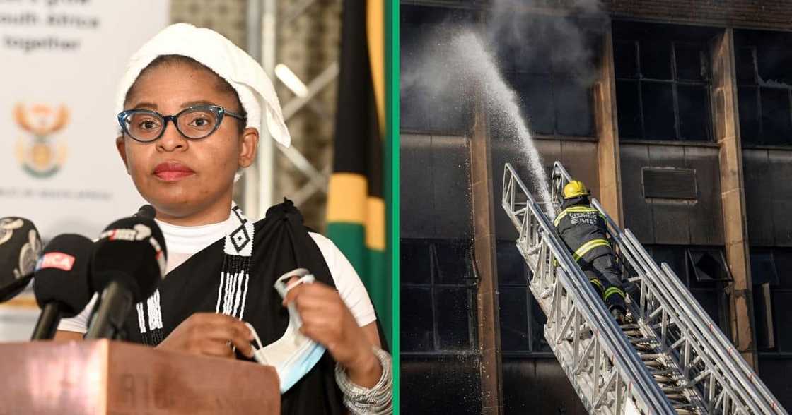Minister in the Presidency Khumbudzo Ntshavheni speaks on the Joburg fire Minister in the Presidency Khumbudzo Ntshavheni speaks on the Joburg fire
