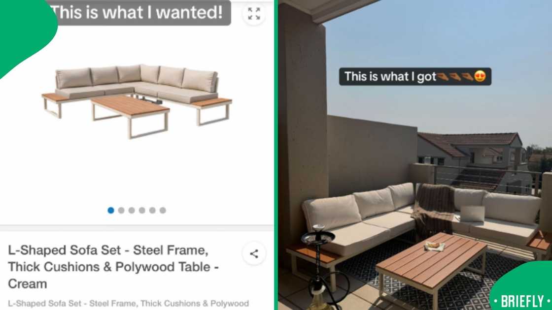 A Mzansi woman was excited about the couch she ordered online A Mzansi woman was excited about the couch she ordered online