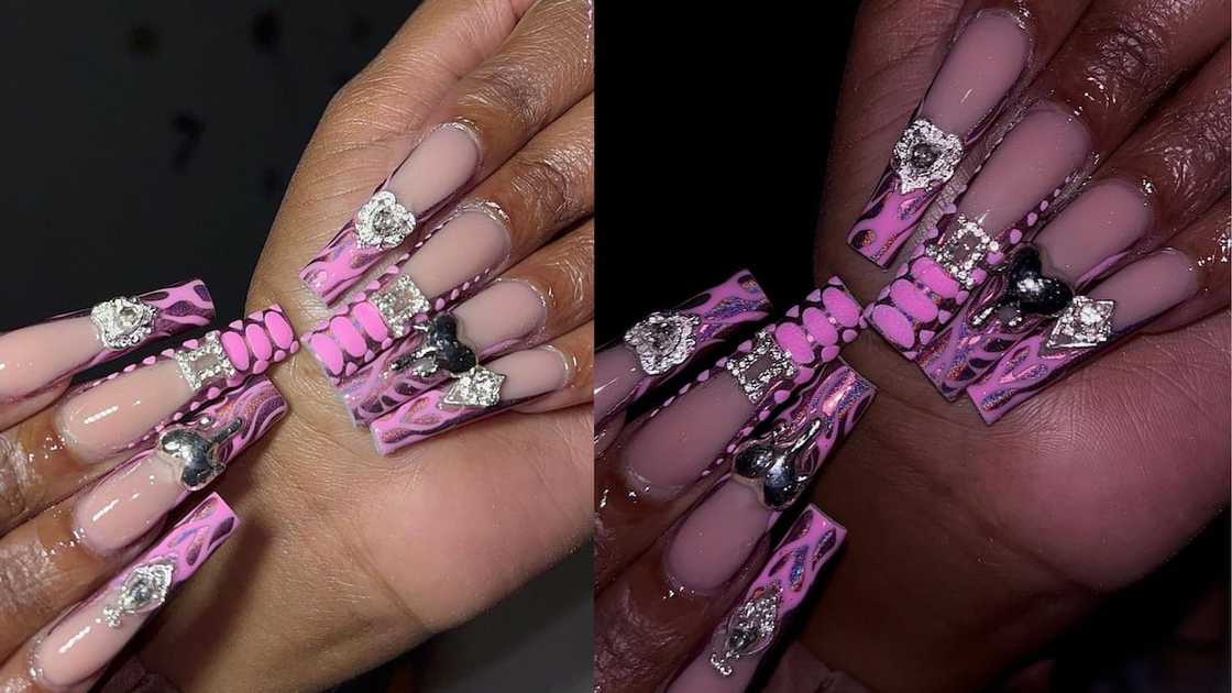 Pink 3-D art with black and clear crystals Pink 3-D art with black and clear crystals