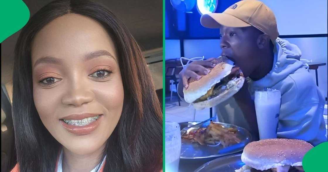 A TikTok video showed a couple struggled humorously to fit the massive burgers in their mouths A TikTok video showed a couple struggled humorously to fit the massive burgers in their mouths