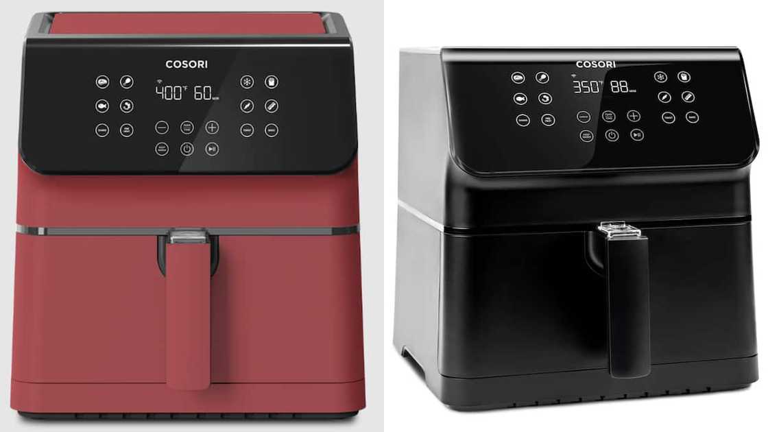 The Cosori Pro II Smart Air Fryer 5.8QT in pink and black The Cosori Pro II Smart Air Fryer 5.8QT in pink and black