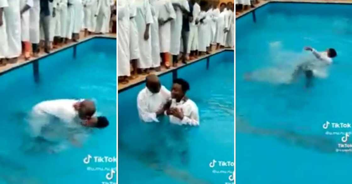 Priest almost drowning during a batisim