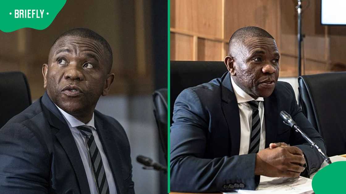 Two pictures of General Nhlanhla Mkhwanazi testifying at the Madlanga Commission of Inquiry