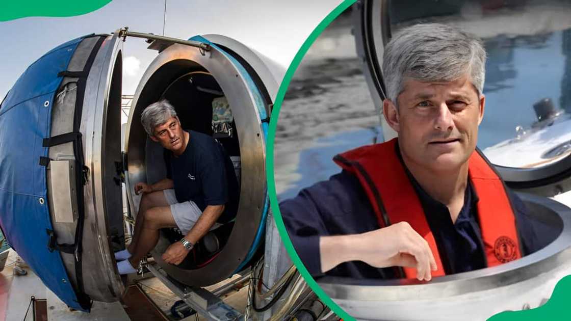 Stockton Rush seated inside a compact submersible (L). The engineer in a a red life jacket over dark clothing in a submersible (R) Stockton Rush seated inside a compact submersible (L). The engineer in a a red life jacket over dark clothing in a submersible (R)