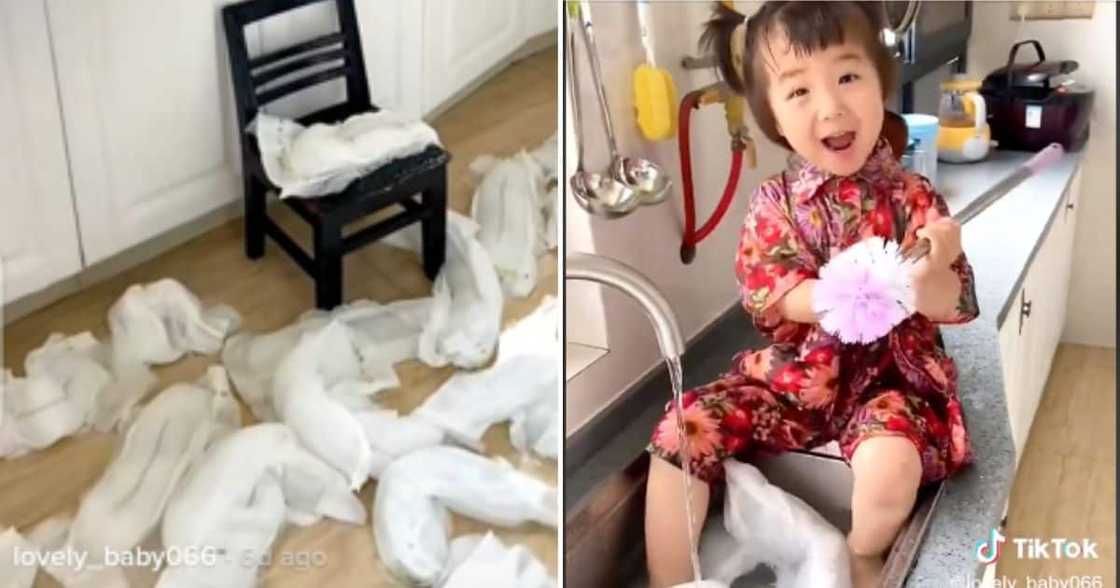 Netizens laugh at toddler washing disposable diapers Netizens laugh at toddler washing disposable diapers