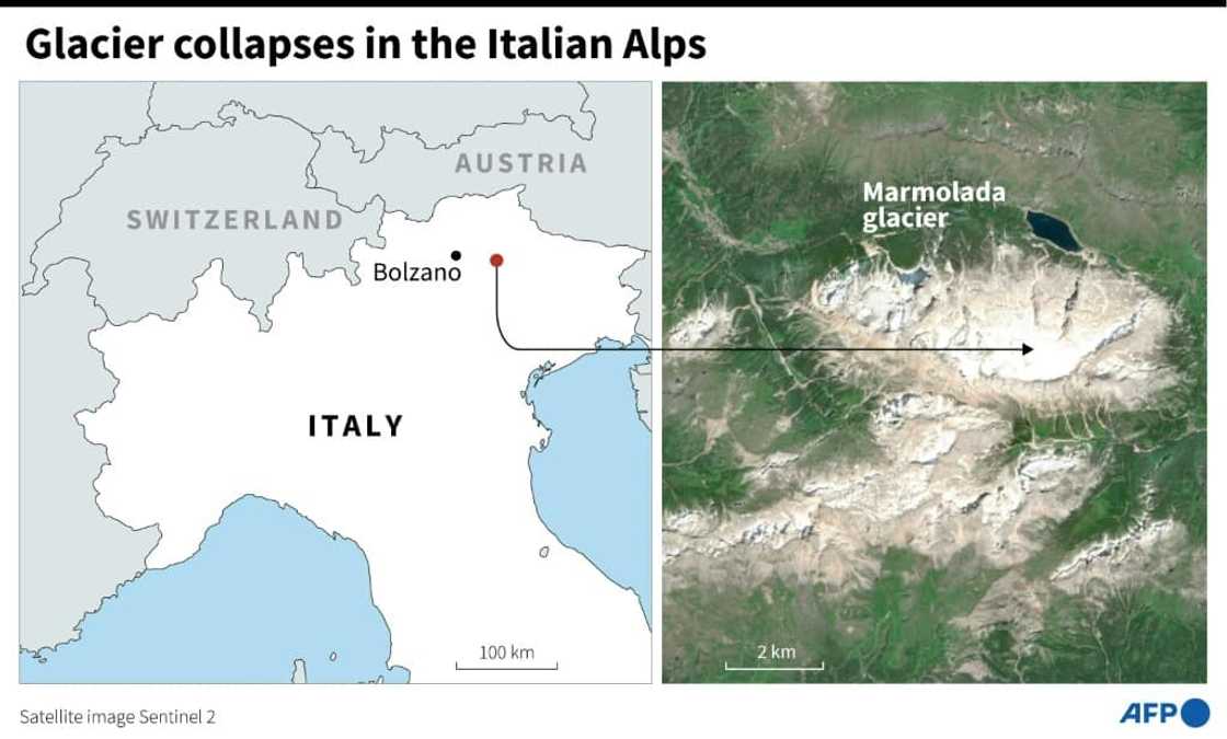 Glacier collapses in the Italian Alps