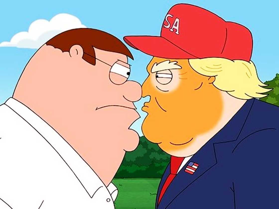 Peter Griffin side profile with Donald Trump