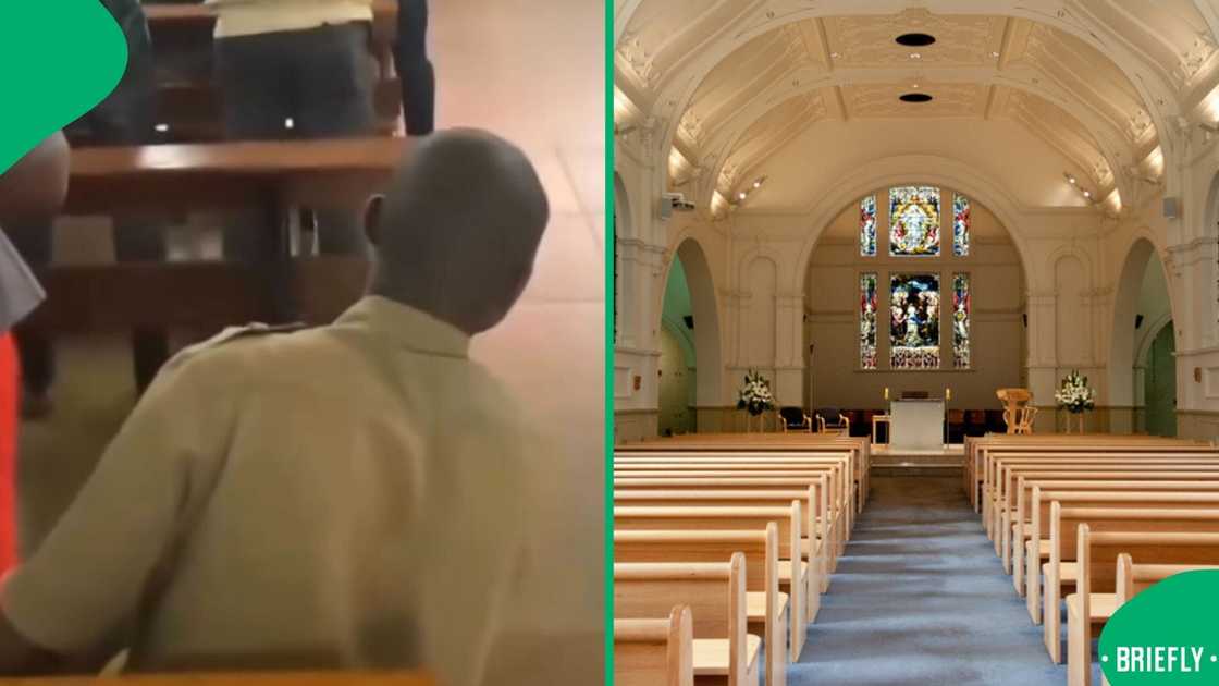 A man was captured watching spicy content in church. A man was captured watching spicy content in church.