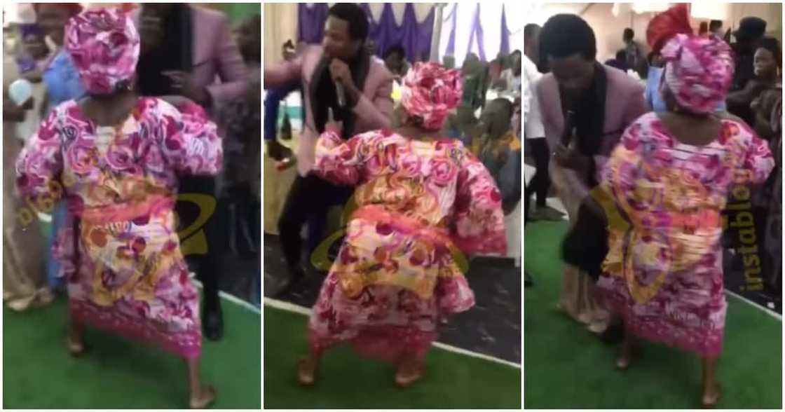 Grandma, old woman, wedding in Edo state, dance with great energy, MC