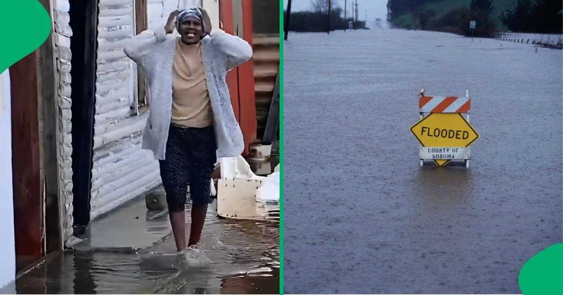 A woman emotionally pleaded for help amid Cape Town floods. A woman emotionally pleaded for help amid Cape Town floods.