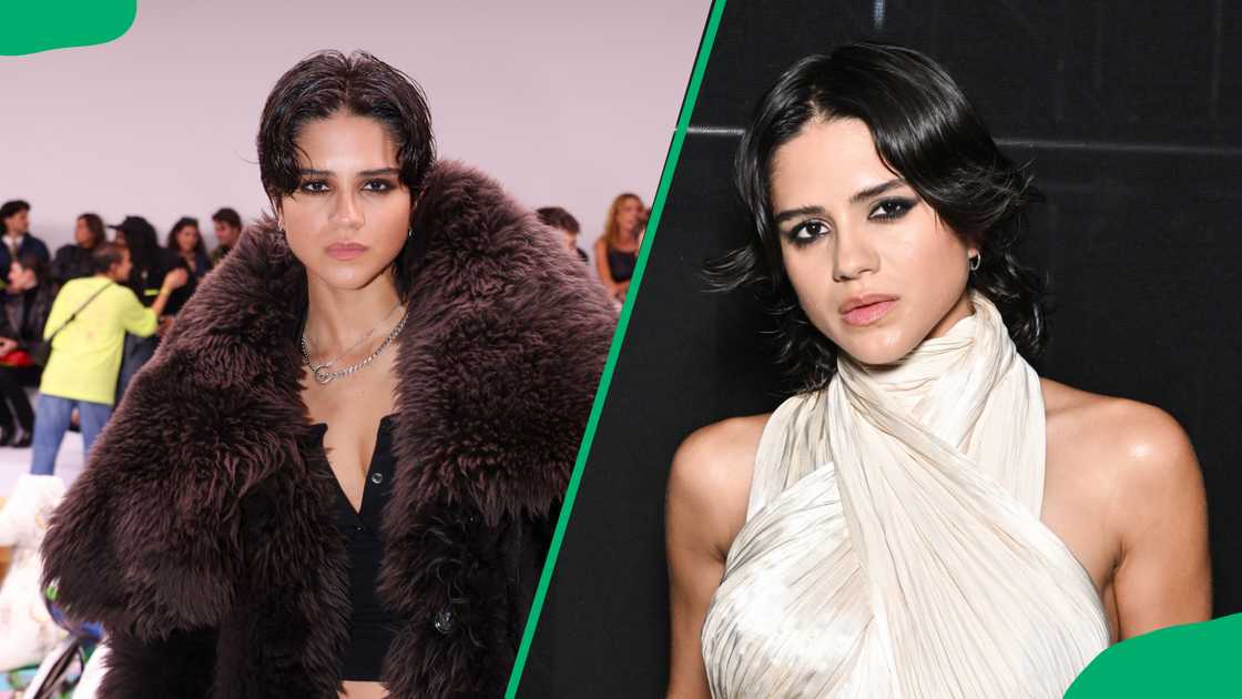 Sasha Calle attends the Acne Studios Womenswear Spring-Summer show, and at the Saint Laurent Womenswear Spring/Summer show