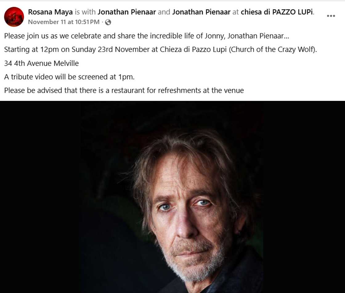 Jonathan Pienaar will be buried on 23 Novembber.