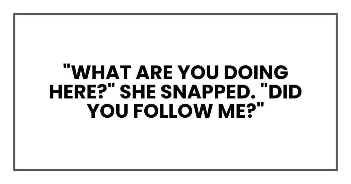 "What are you doing here?" she snapped. "Did you follow me?"