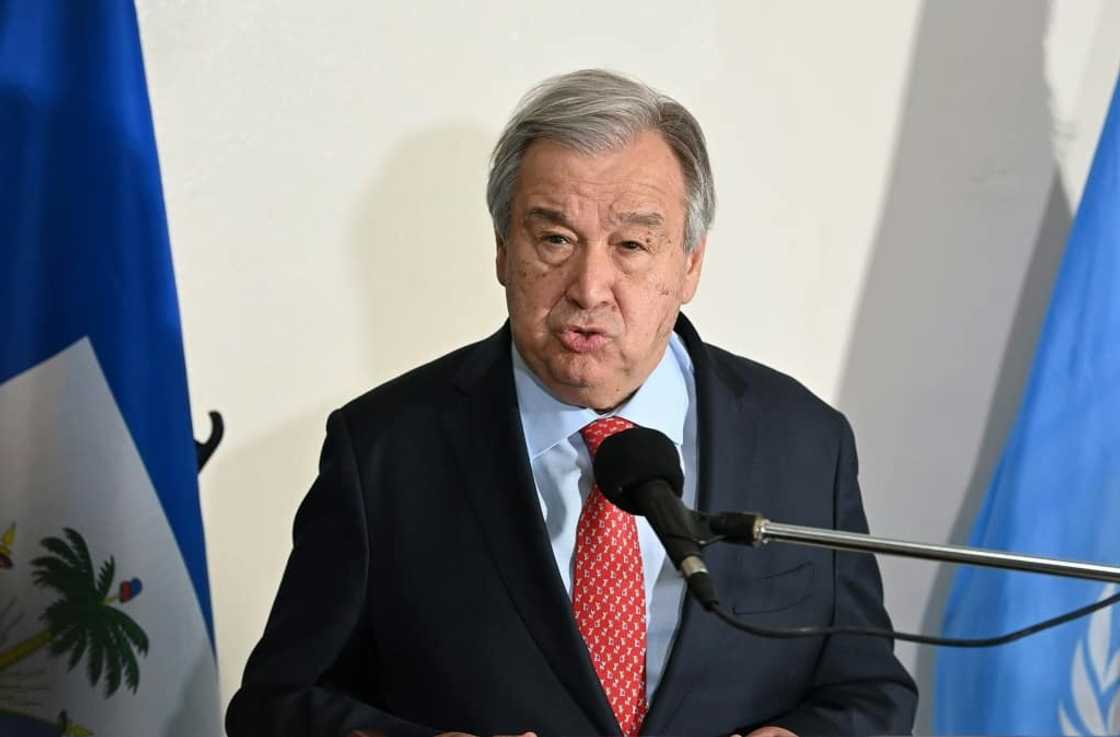 UN Secretary-General Antonio Guterres speaks during a press conference in Port-au-Prince on July 1, 2023 UN Secretary-General Antonio Guterres speaks during a press conference in Port-au-Prince on July 1, 2023