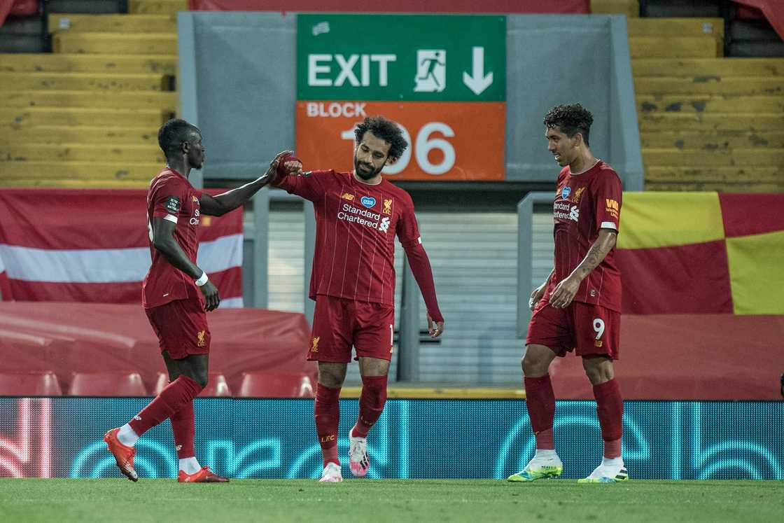 Sadio Mane, Mohamed Salah, and Roberto Firmino at Anfield