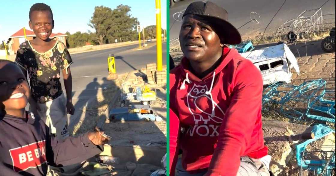 BI Phakathi helped a man who sells toy cars made with the help of young boys BI Phakathi helped a man who sells toy cars made with the help of young boys