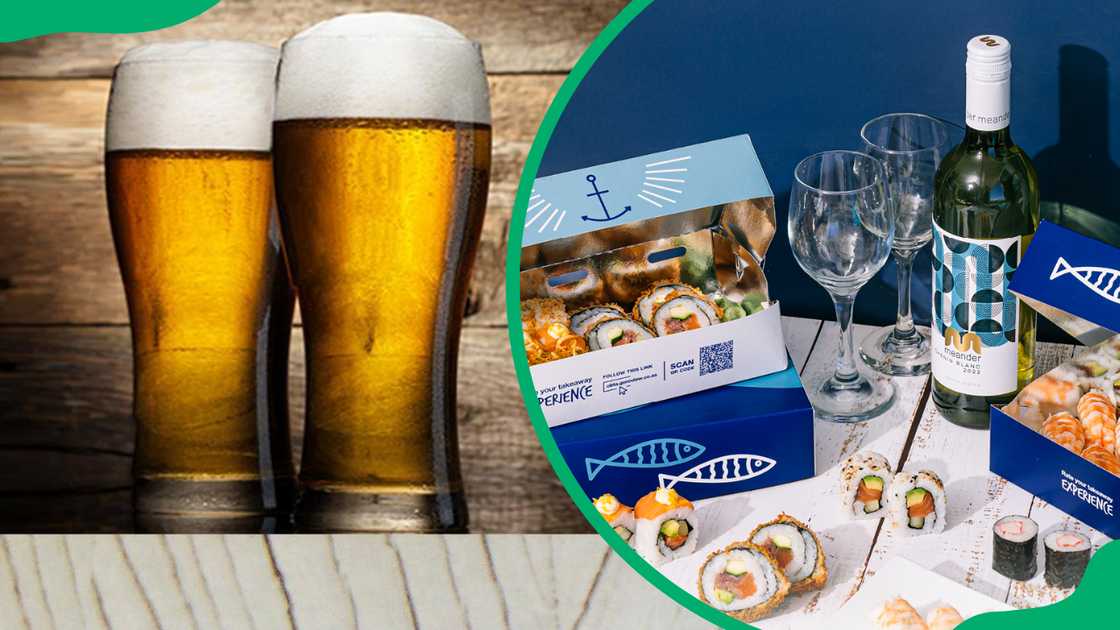 Beer serves in glasses and wine served with a meal