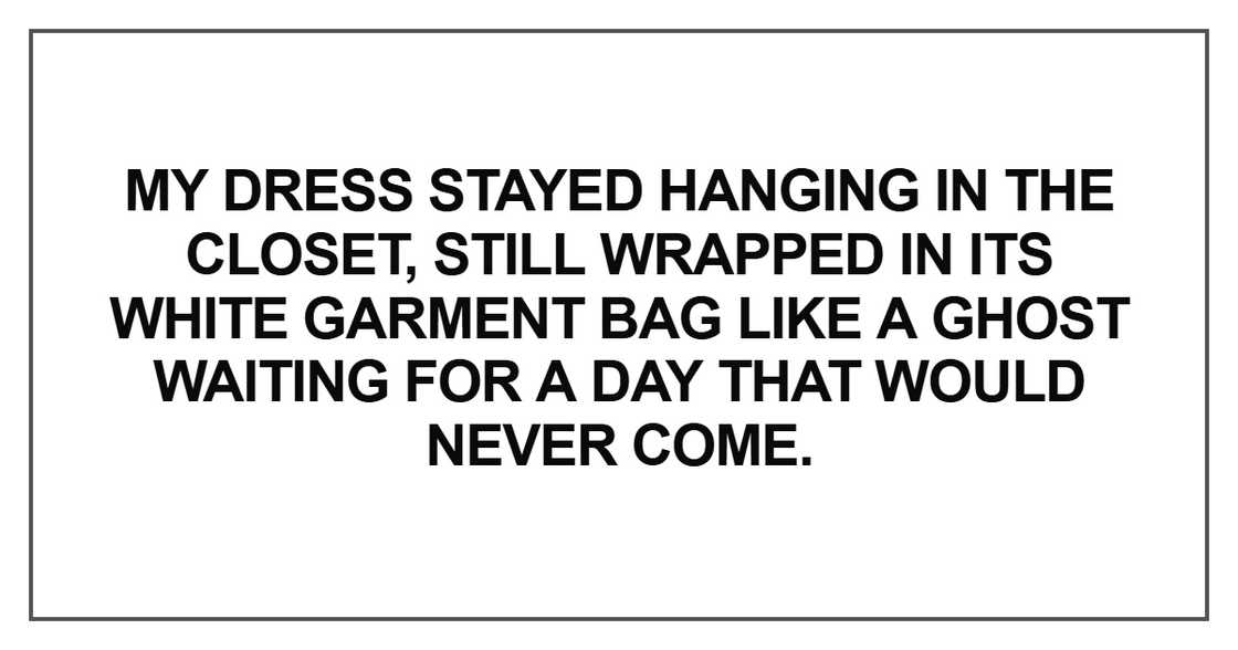 My dress stayed hanging in the closet, still wrapped in its