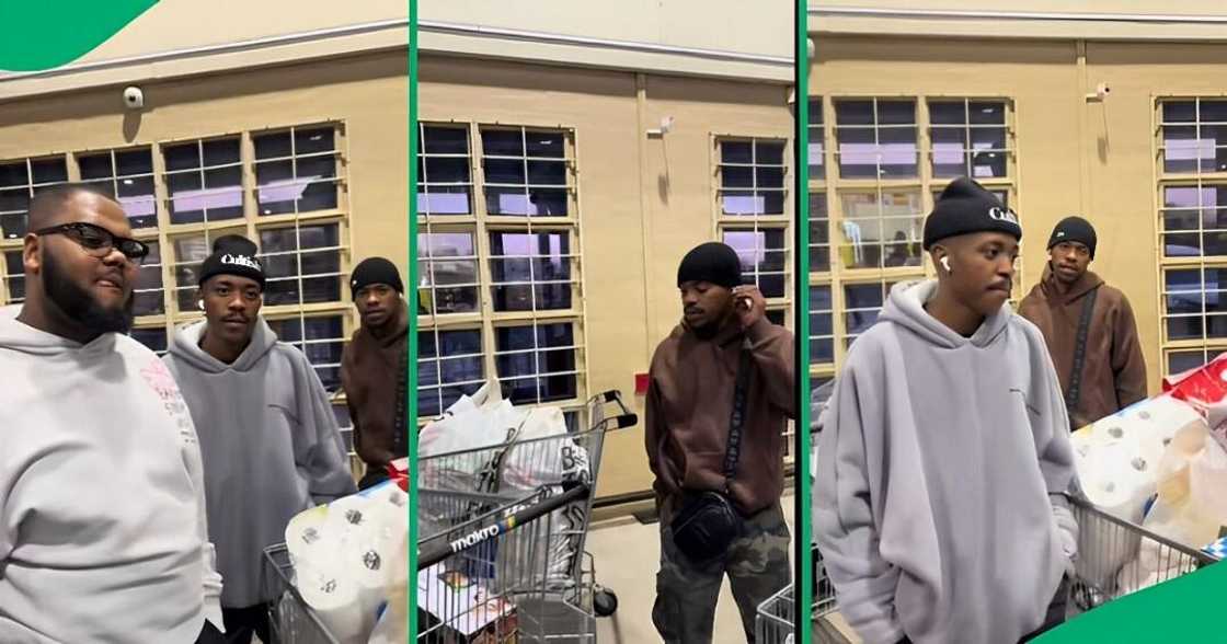 A group of men were shocked by the amount of their grocery bill in a TikTok video. A group of men were shocked by the amount of their grocery bill in a TikTok video.