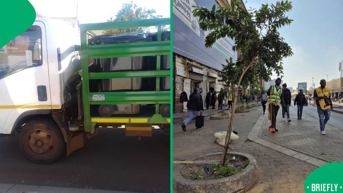 The visual on the right showed Pikitup workers cleaning Johannesburg CBD The visual on the right showed Pikitup workers cleaning Johannesburg CBD