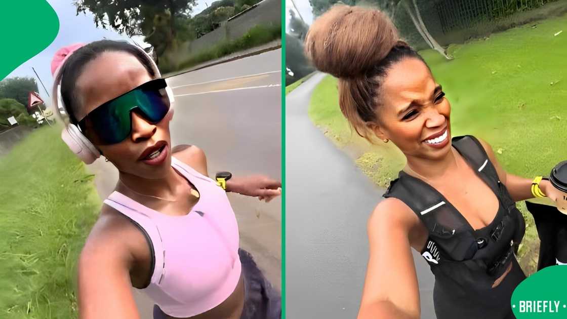 A woman running outside. A woman running outside.