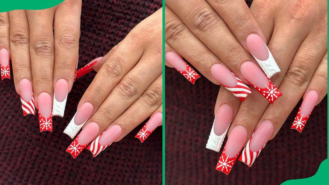 Mint Candy Cane designed nails