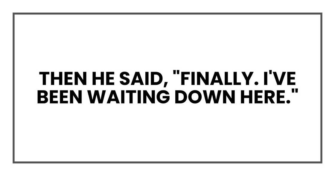 Then he said, "Finally. I've been waiting down here."
