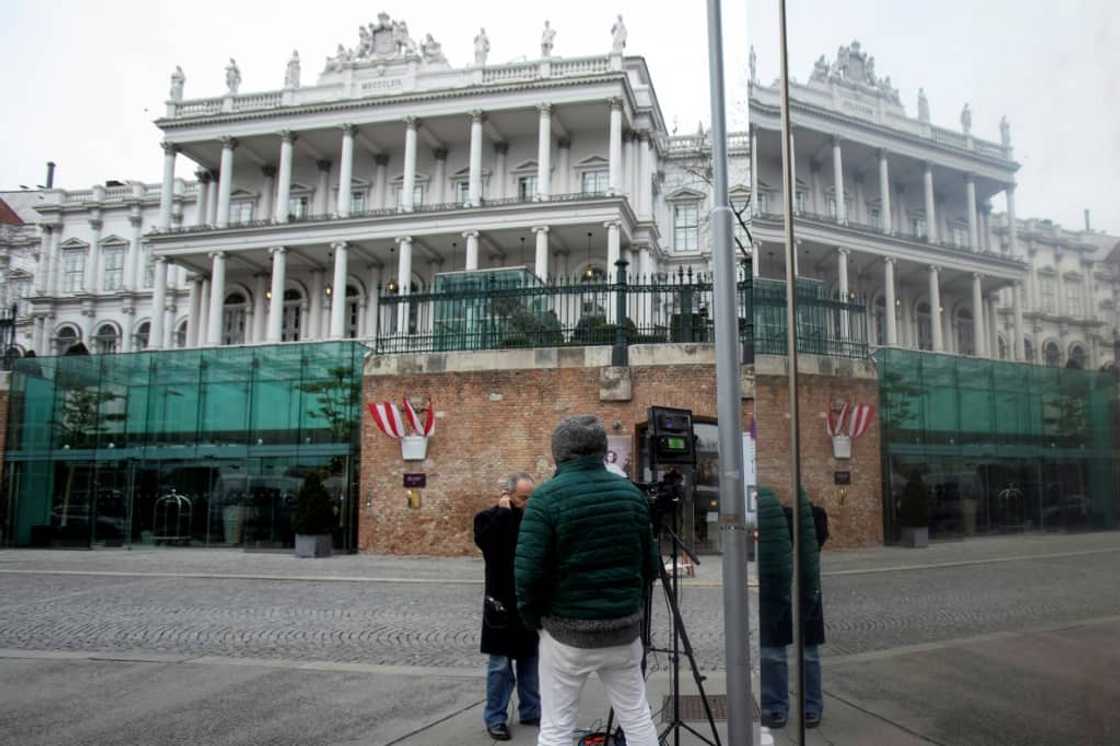 Representatives from Britain, China, France, Germany, Iran and Russia have been meeting at Vienna's Hotel Palais Coburg -- seen here in December 2021 -- to negotiate a revival of the 2015 nuclear deal