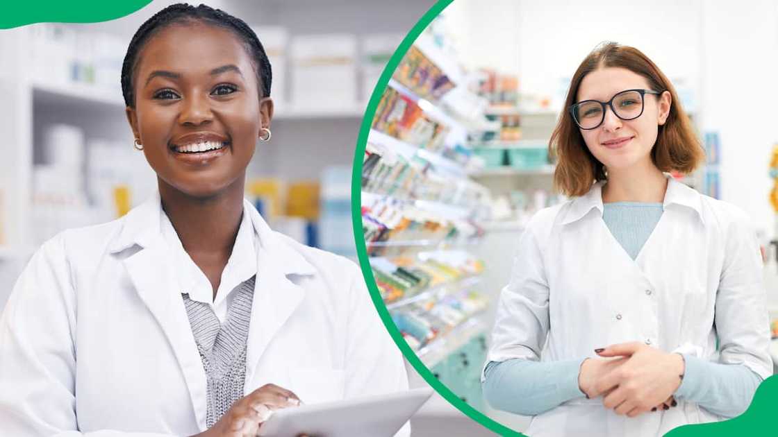Happy female pharmacist in uniform Happy female pharmacist in uniform