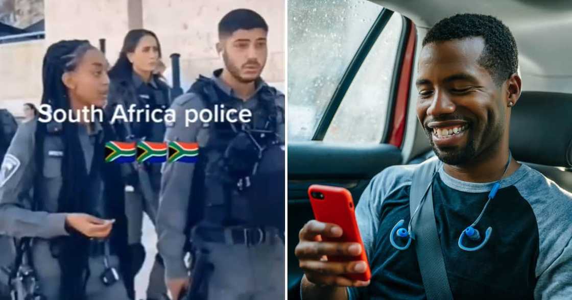 Fit police officers and a man laughing Fit police officers and a man laughing