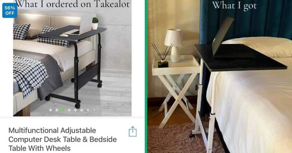 Screenshot of Takealot purchase - a multifunctional adjustable computer desk table and bedside table with wheels. Screenshot of Takealot purchase - a multifunctional adjustable computer desk table and bedside table with wheels.