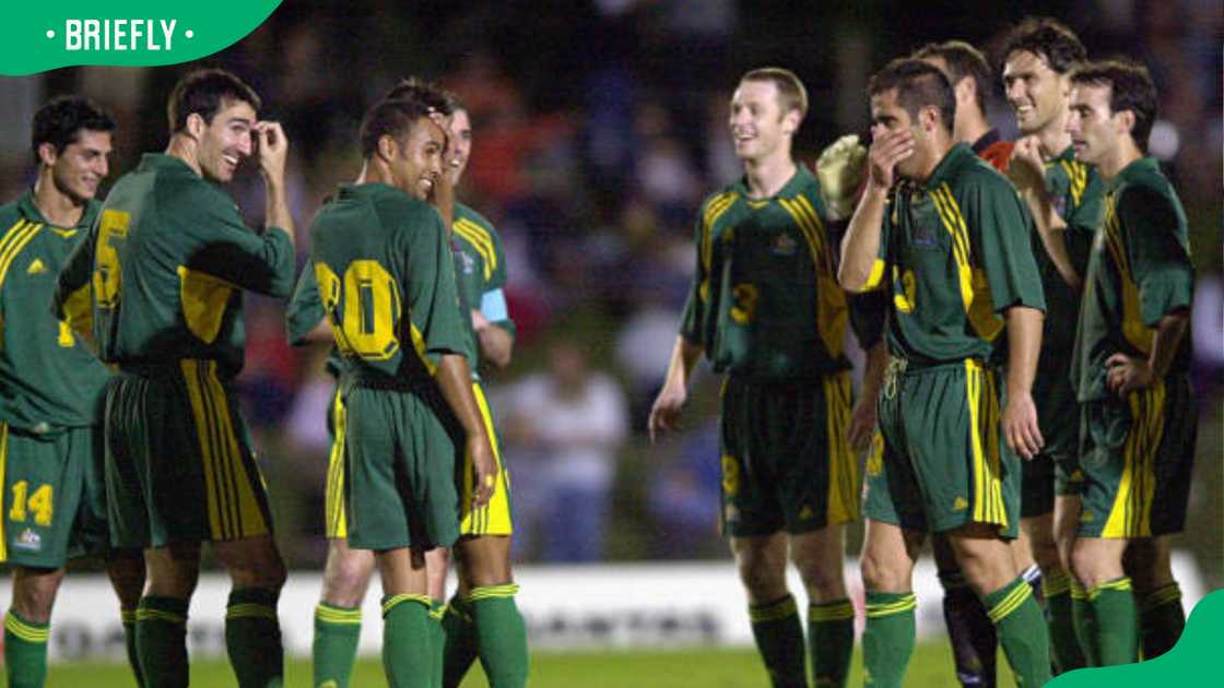 The Socceroos during the World Cup qualifier match at the Coffs Harbour International Sports Stadium