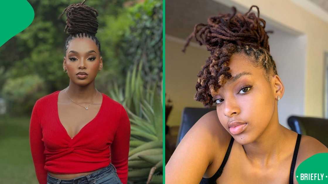 A woman showing her dreadlocks. A woman showing her dreadlocks.