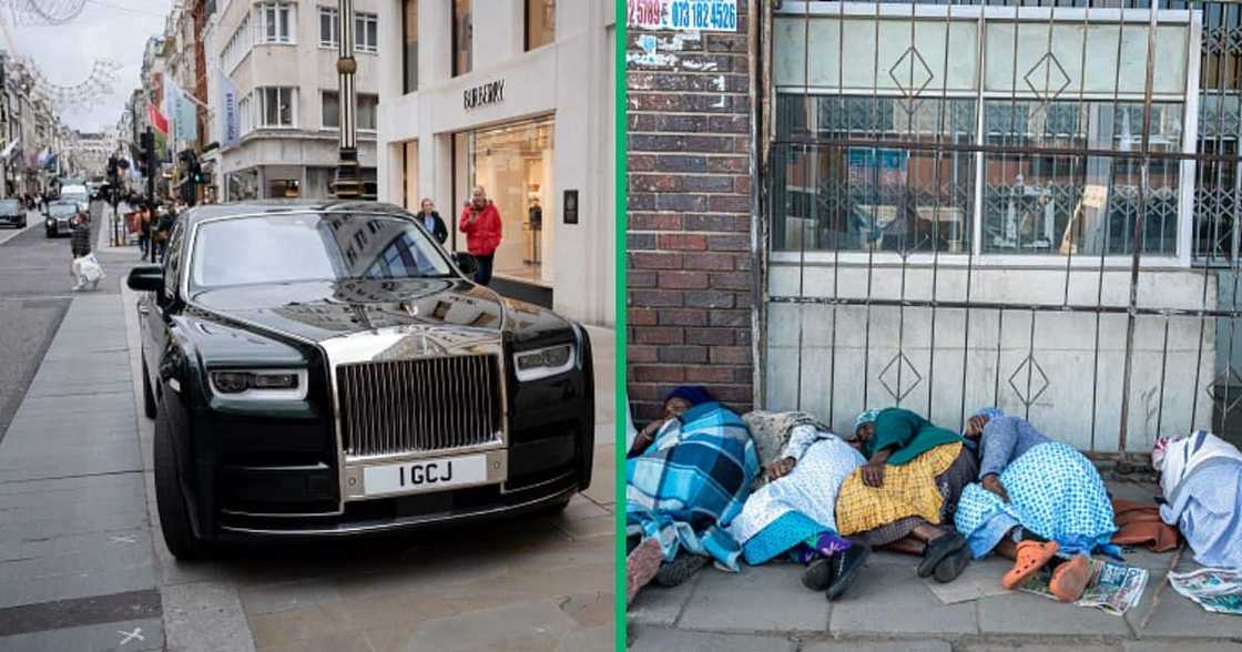 A Facebook post of a Rolls-Royce next to a poor woman has sparked socioeconomic debate. A Facebook post of a Rolls-Royce next to a poor woman has sparked socioeconomic debate.