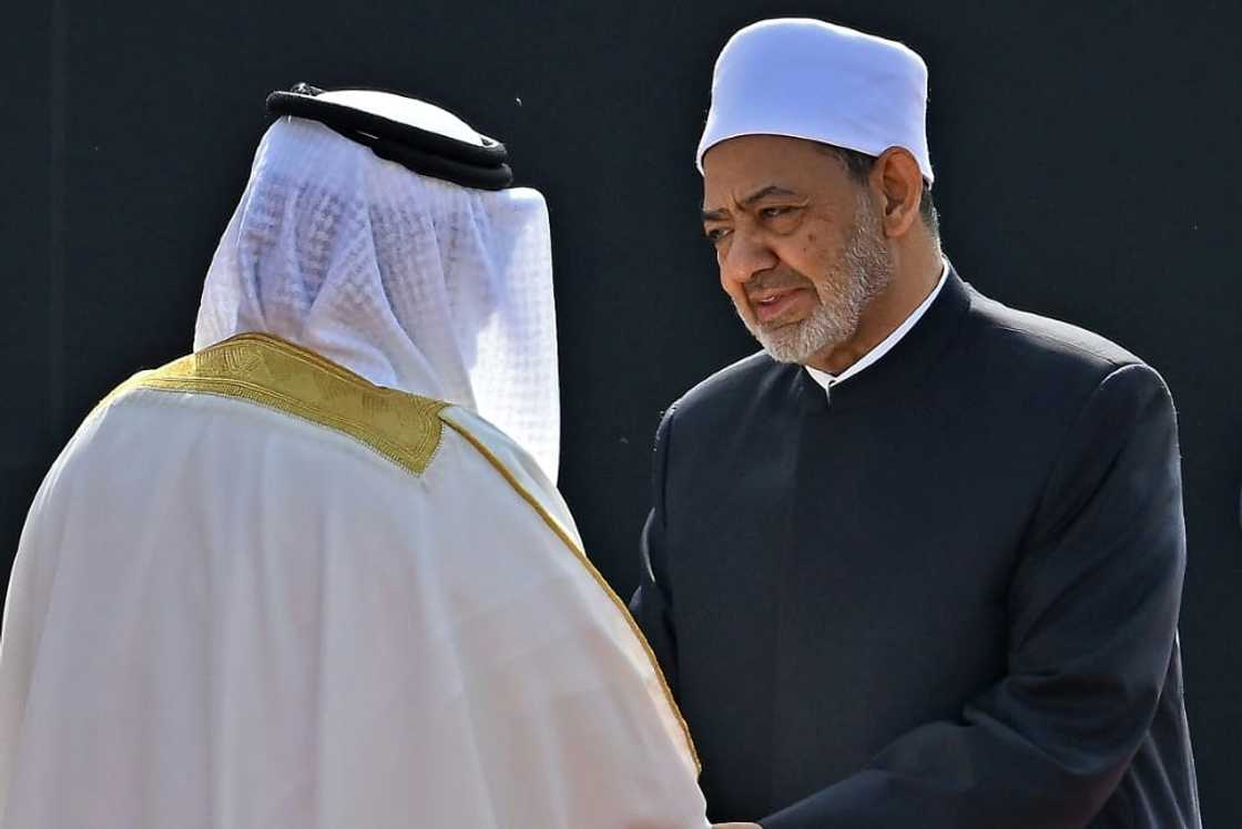 The grand imam of Egypt's Al-Azhar mosque, Sheikh Ahmed al-Tayeb (R), was welcomed by Bahrain's King Hamad bin Isa al-Khalifa (L) The grand imam of Egypt's Al-Azhar mosque, Sheikh Ahmed al-Tayeb (R), was welcomed by Bahrain's King Hamad bin Isa al-Khalifa (L)