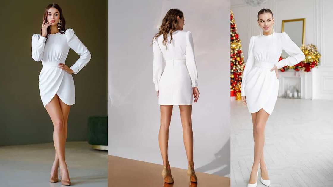 White mini with wrap skirt detail and long sleeves White mini with wrap skirt detail and long sleeves