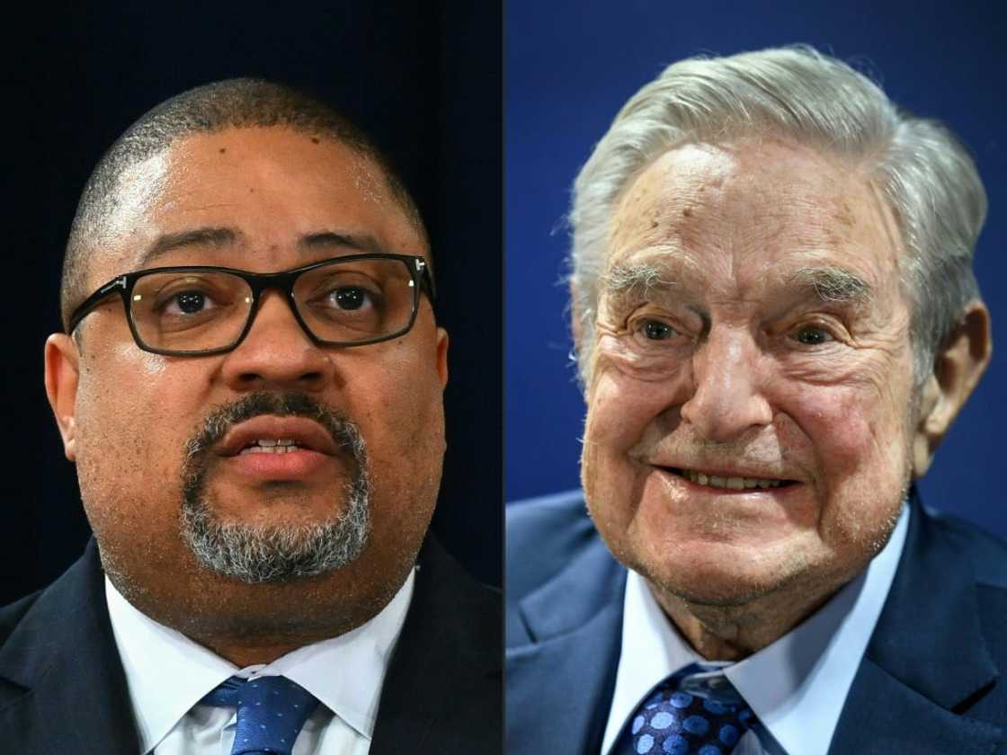 Billionaire George Soros (R) has been accused by Donald Trump and his supporters of funding and influencing Manhattan District Attorney Alvin Bragg (L)