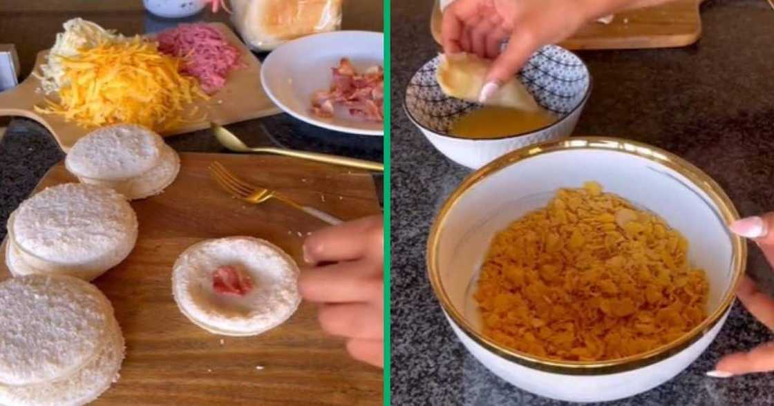 TikTok video of cornflakes on sandwich for kids